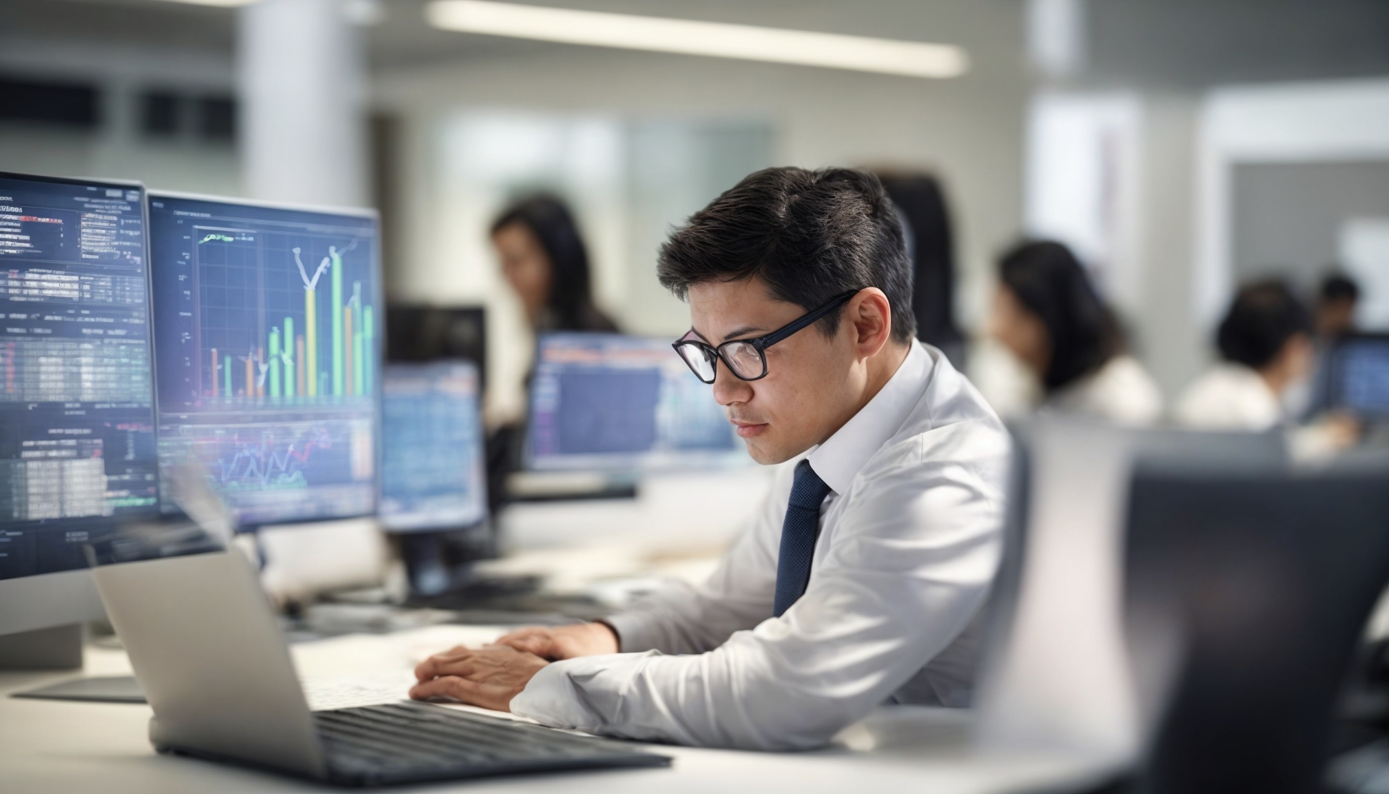 Financial analyst reviewing market volatility charts and investment strategies for 2026