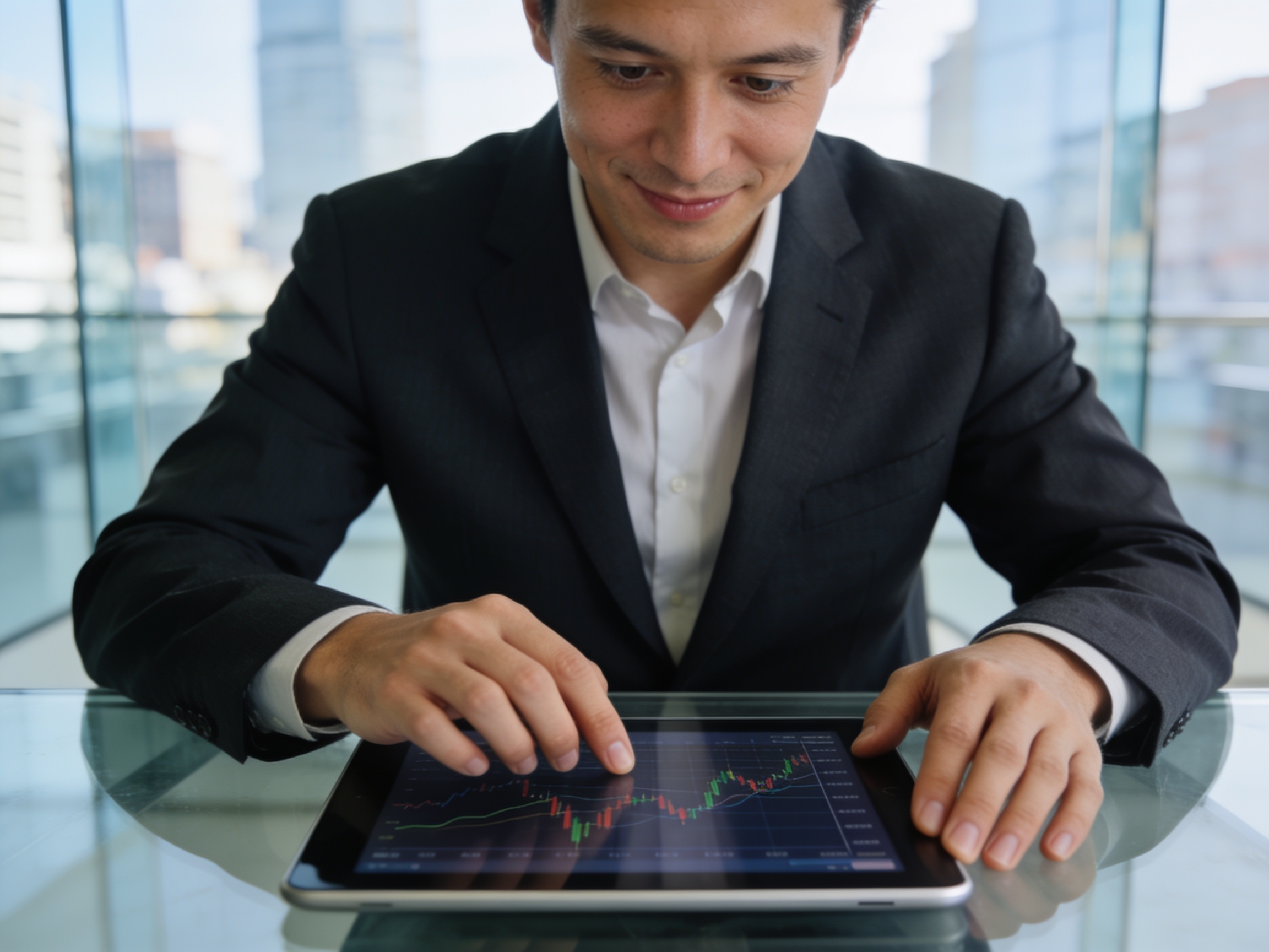 Financial advisor analyzing market data on a tablet