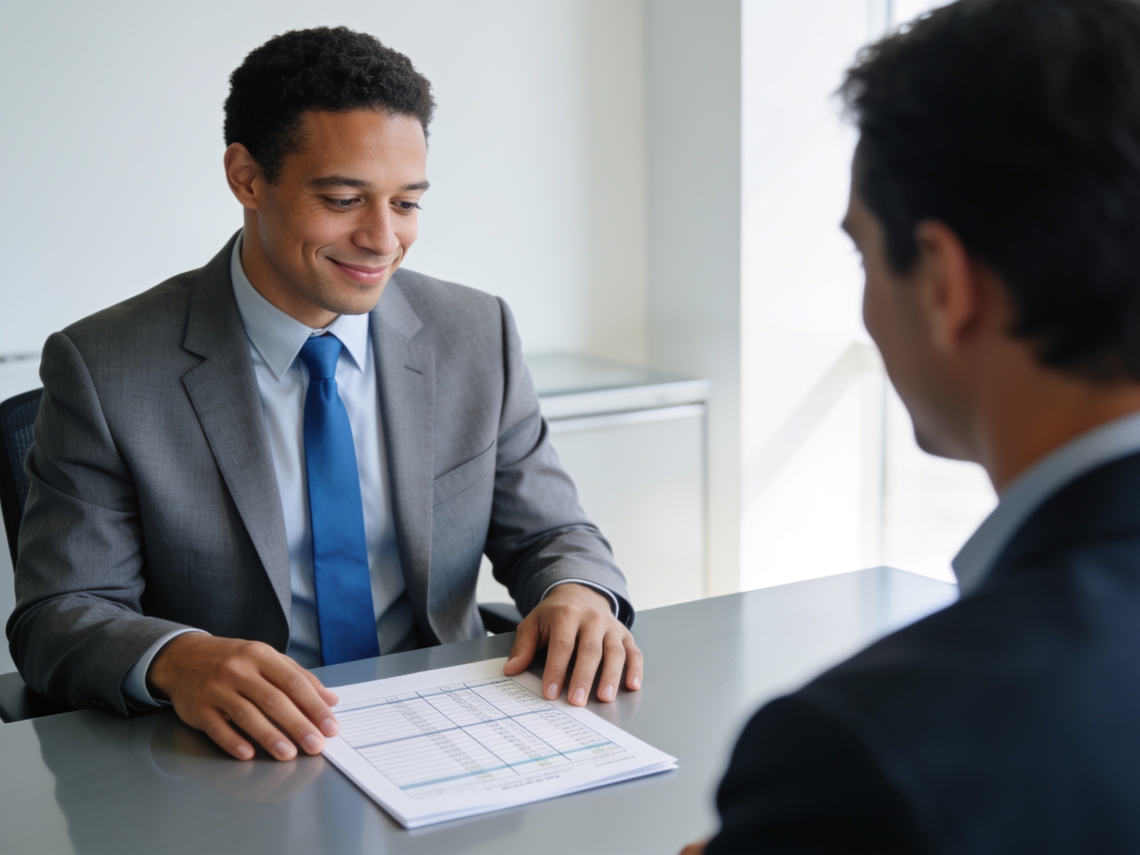 Financial advisor reviewing investment strategies amid volatility with calm focus